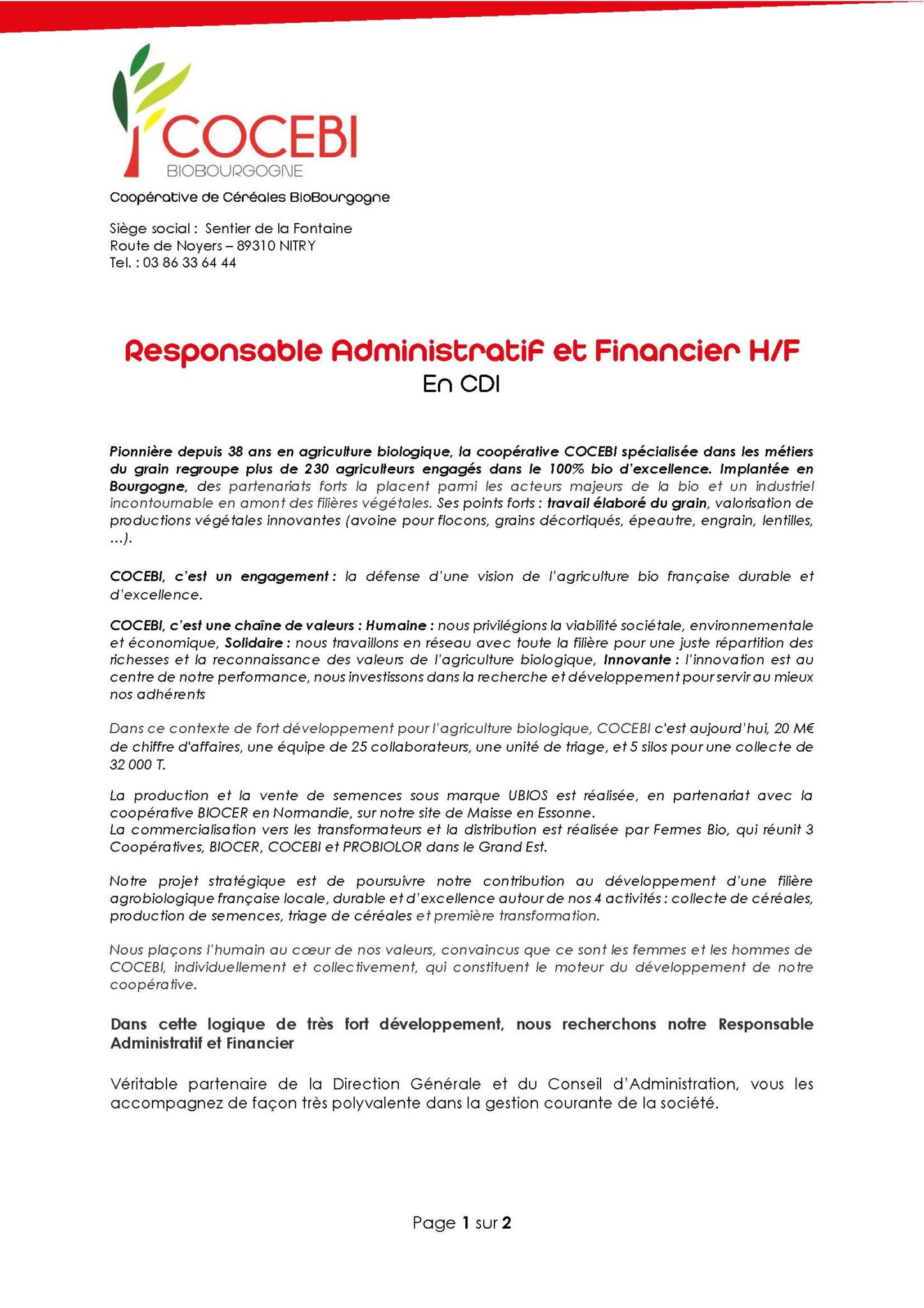 [emploi] Responsable Administratif Et Financier H F Cocebi